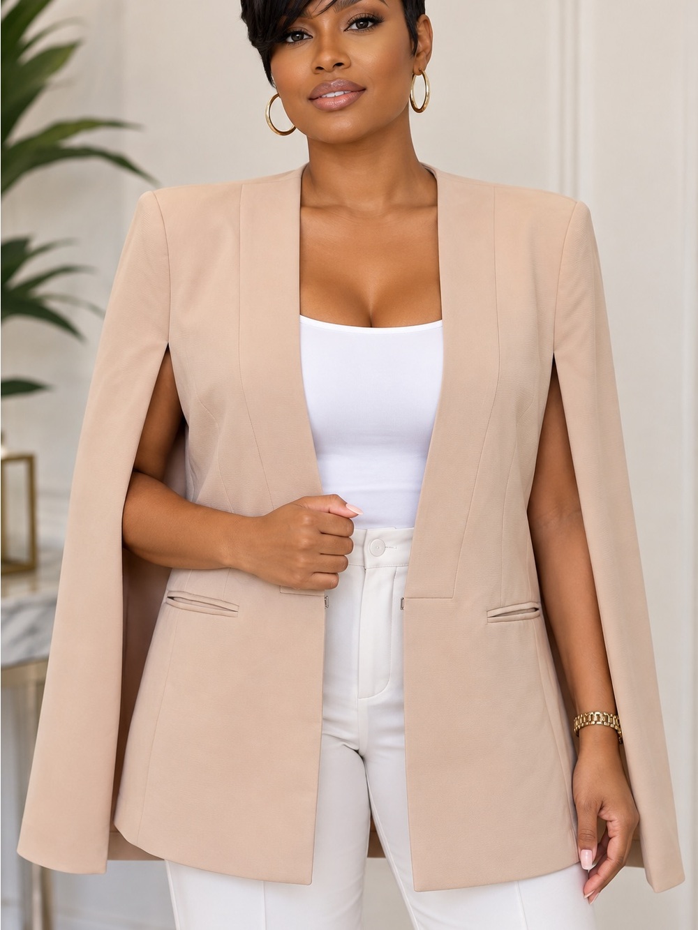 BCBGMaxAzria blush color cape blazer size L